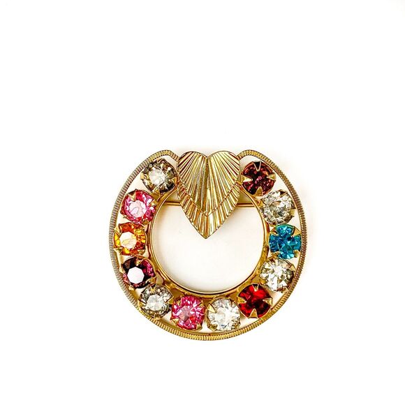 Vintage Brooch Curtis Creation CC Pin Color Rhinestones Heart Accent 1/20 12K GF - Picture 4 of 6